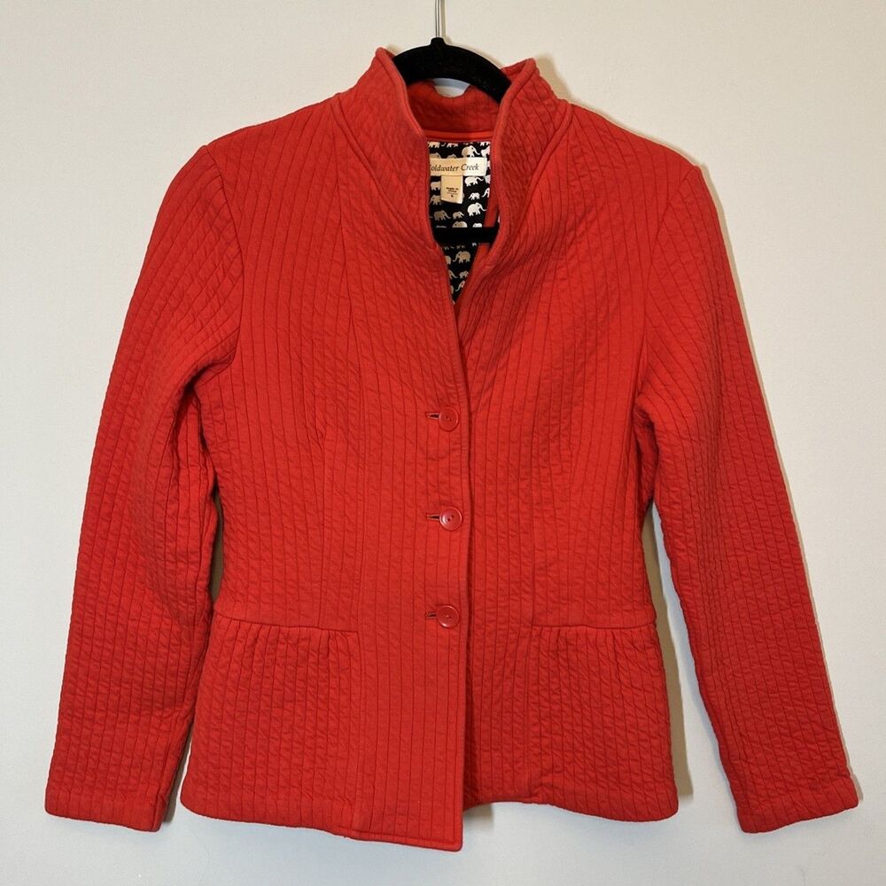 Coldwater Creek Womens Quilted Red Peplum Blazer Jacket Sz 6 Cotton Cottagecore